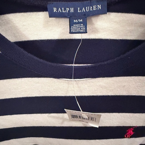 NWT Ralph Lauren Navy & White Striped Long Sleeve Shirt Size M - Picture 3 of 6